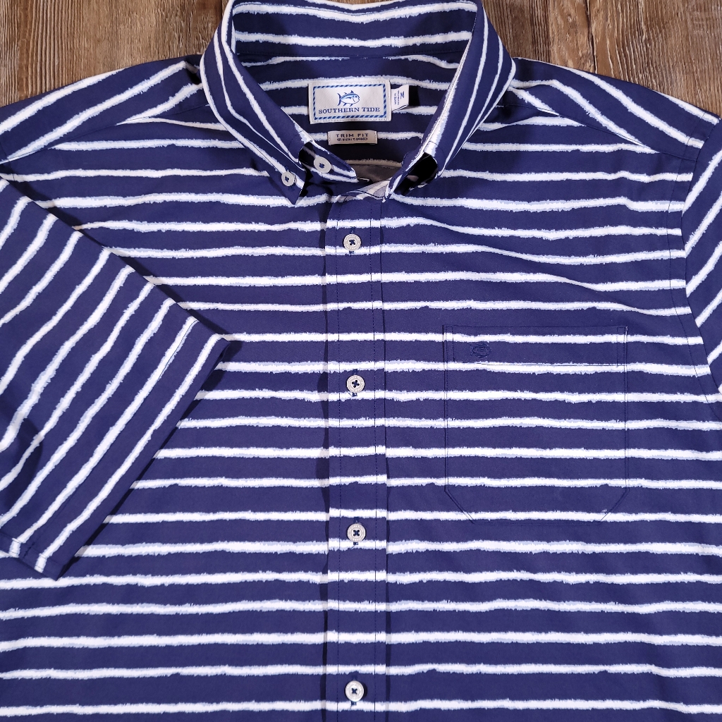 Southern Tide Ss Lc Sportshirt - Tie Dye Striped Performance Button Down Shirt M
